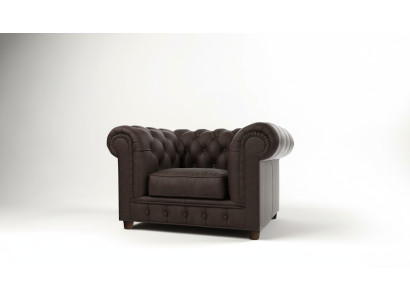 Sillón de sala de estar Club Lounge en tela de cuero de diseño elegante Chesterfield.