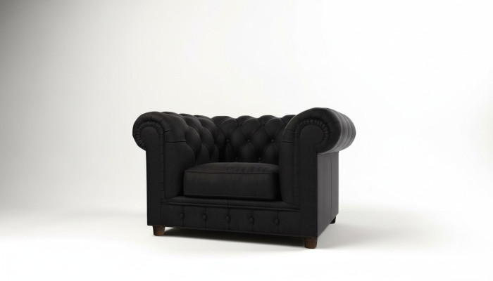 Elegante sillón Chesterfield de diseño tapizado en tela para sala de estar, lounge, club.