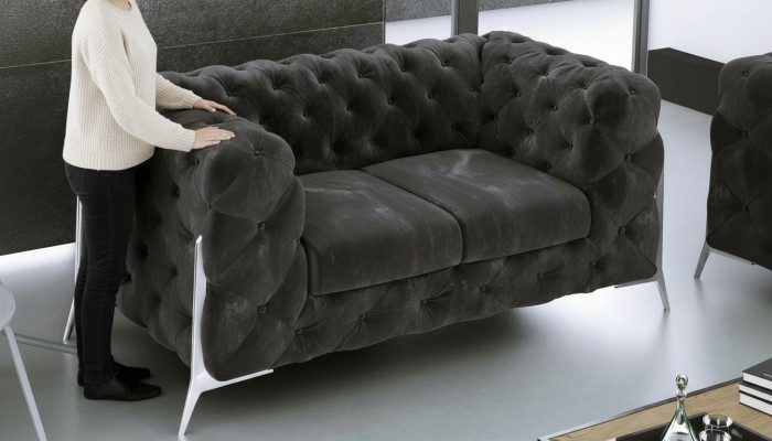 Sofá Chesterfield de 2 plazas, tapizado en tela, asiento acolchado, sofás de cuero y tela.