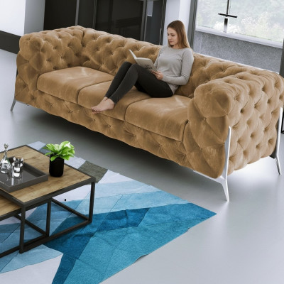Sofá de 3 plazas Chesterfield cómodo diseñador para sala de estar.