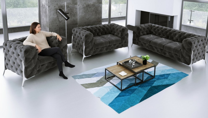 Conjunto de sofá Chesterfield diseño 321 de terciopelo de 3 piezas.