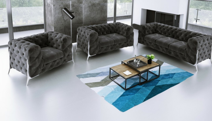 Conjunto de sofá Chesterfield diseño 321 de terciopelo de 3 piezas.