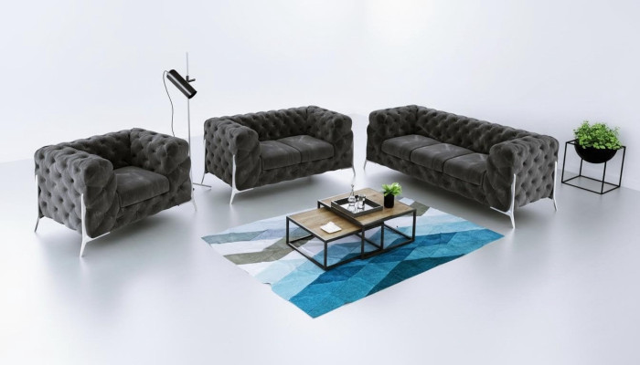 Conjunto de sofá Chesterfield diseño 321 de terciopelo de 3 piezas.