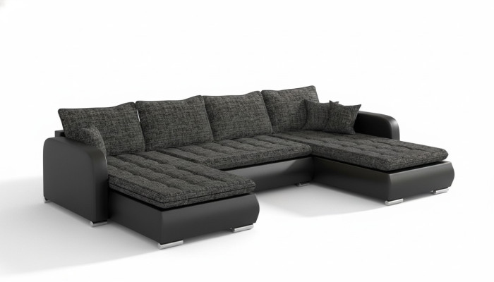 Diseño sofá esquinero en forma de U con función de cama, sofá de cuero y tela nuevo paisaje de salón.