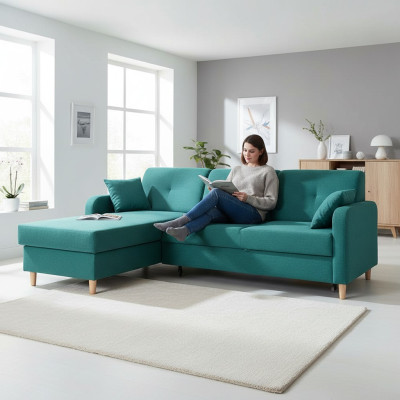 Sofá cama en forma de L, diseño de esquina, sofá cama, tela de sofá, función de dormir