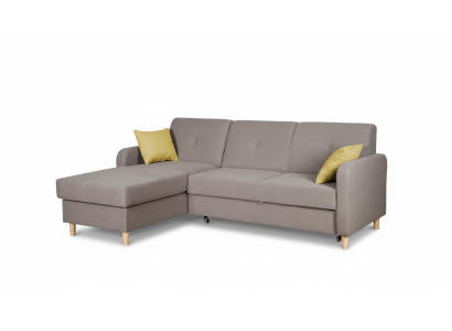 Sofá esquinero en forma de L, sofá, diseño de sofá, moderno, tapizado, función de cama, tela gris.