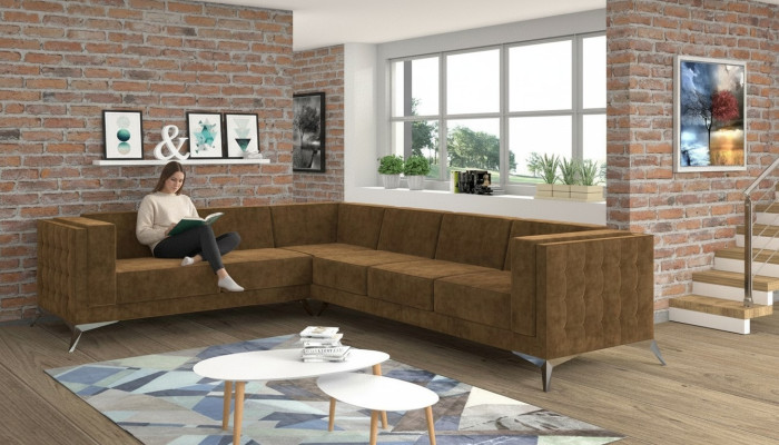 Sofá de esquina moderno de tela en forma de L, conjunto de salón acolchado, sofá de salón.