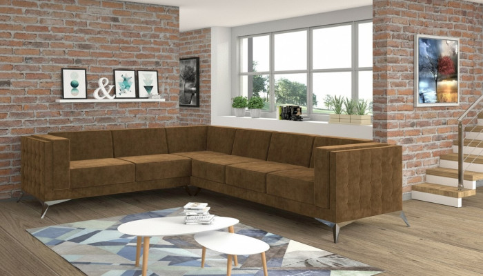 Sofá de esquina moderno de tela en forma de L, conjunto de salón acolchado, sofá de salón.