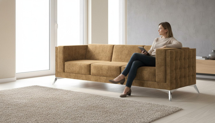Sofá Asiento Tapizado Sofá Textil Tela Chesterfield Sofá Juego de Tres Sitiales