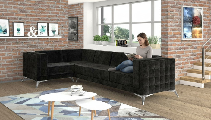 Sofá esquinero Chesterfield en forma de L de diseño de tela acolchada asiento textil sofá esquina nuevo.