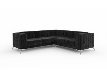 Sofá esquinero de diseño de terciopelo negro Chesterfield Chesterfield Sofá Sofá paisaje doméstico de tela