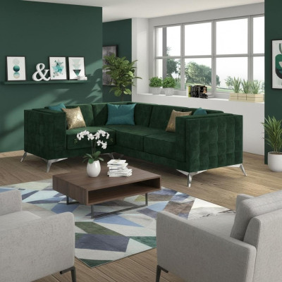 Sofá esquinero en forma de L Sofá sofá de diseño Sofás tapizados de tela modernos Conjunto de esquina verde