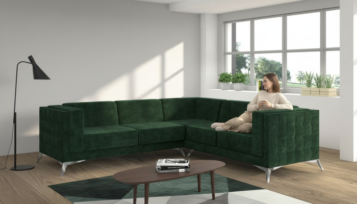 Sofá en forma de L Chesterfield, sofá de esquina, conjunto de muebles de diseño clásico.