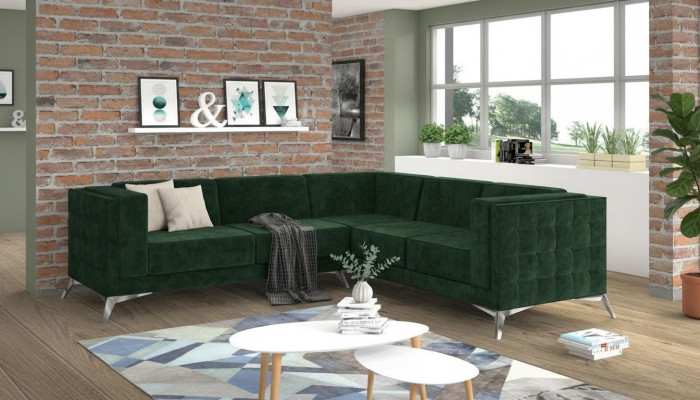 Sofá en forma de L Chesterfield, sofá de esquina, conjunto de muebles de diseño clásico.