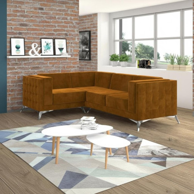 Sofá de esquina en forma de L, sofá diseñado, sofá, conjunto de asientos acolchado, tela, paisaje de vida