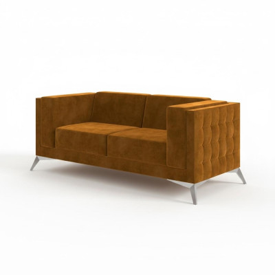 Sofá Chesterfield de 2 plazas con dos asientos tapizados en tela.