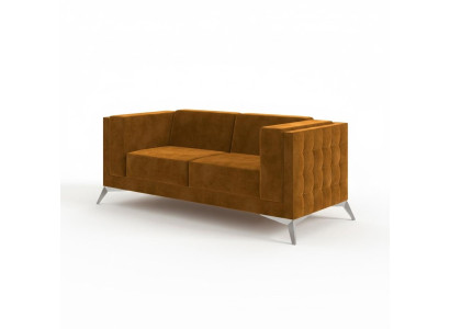 Sofá Chesterfield de 2 plazas con dos asientos tapizados en tela.