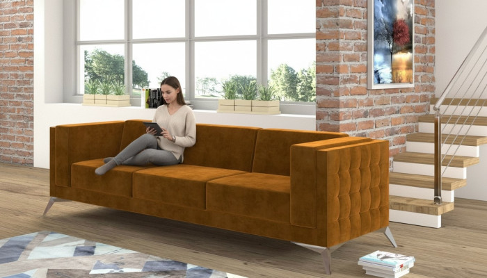Gran sofá tapizado de tela Chesterfield de tres plazas XXL