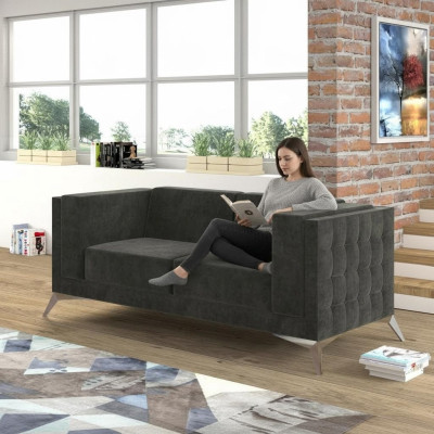 Sofá Chesterfield Chester Sofá tapizado de 2 plazas Sofás Gris Conjunto de asientos Nuevo