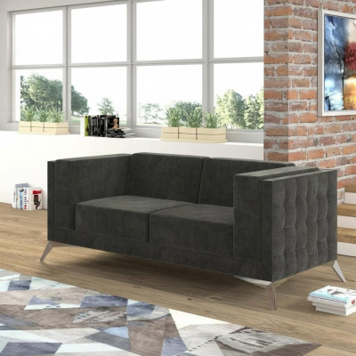 Sofá Chesterfield Chester Sofá tapizado de 2 plazas Sofás Gris Conjunto de asientos Nuevo