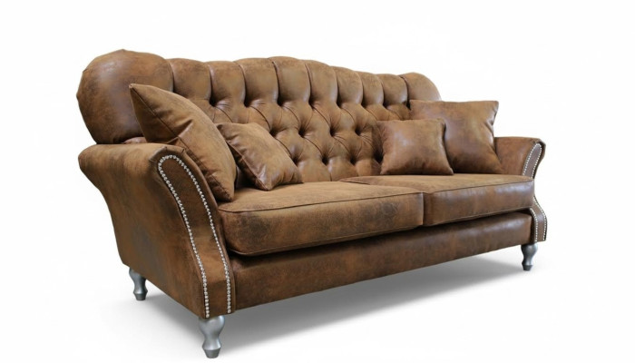 Sofá Chesterfield vintage de cuero con juego de sofás tapizados de 3+1 plazas.