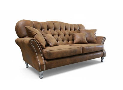 Sofá Chesterfield vintage de cuero con juego de sofás tapizados de 3+1 plazas.