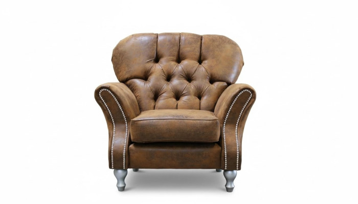 Diseño de sillón de 1 plaza en textil marrón de lujo para salón de club, sofá tipo Chesterfield para televisión.