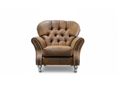 Diseño de sillón de 1 plaza en textil marrón de lujo para salón de club, sofá tipo Chesterfield para televisión.