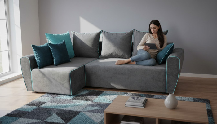 Sofá grande Sofá de esquina Sofá cama xxl Conjunto de esquina de tela para salón