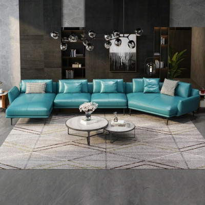 Sofá en forma de U para la sala de estar, juego de sofás de diseño, sofá moderno en color turquesa.