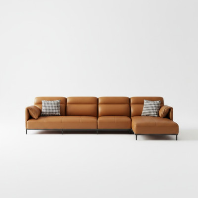 Sofá de cuero Sofá Sofá de estar Conjunto de diseño moderno Sofá en forma de L en naranja