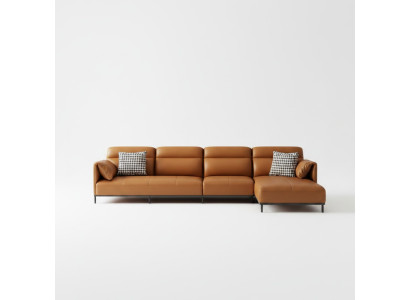 Sofá de cuero Sofá Sofá de estar Conjunto de diseño moderno Sofá en forma de L en naranja