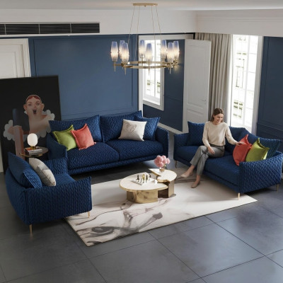 Sofá de cuero Conjuntos de sofás Asiento Acolchado Sofá Conjunto 3+2+1 Cuero Tela