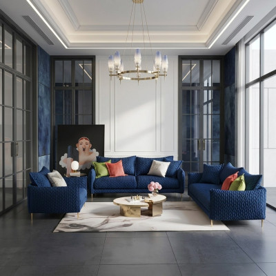 Sofá de cuero Conjuntos de sofás Asiento Acolchado Sofá Conjunto 3+2+1 Cuero Tela