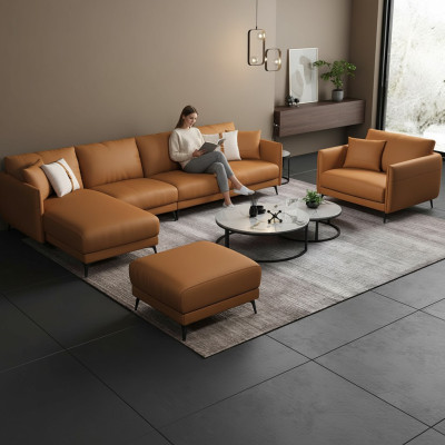 Sofá esquinero + sillón de cuero Sofá seccional conjunto de muebles de diseño moderno.