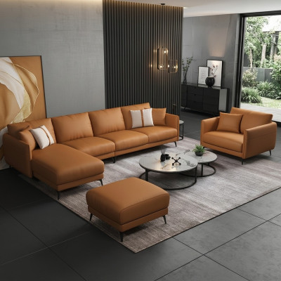 Sofá esquinero + sillón de cuero Sofá seccional conjunto de muebles de diseño moderno.