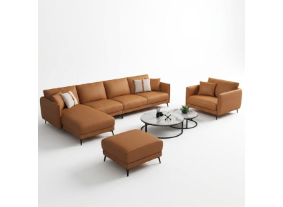 Sofá esquinero + sillón de cuero Sofá seccional conjunto de muebles de diseño moderno.