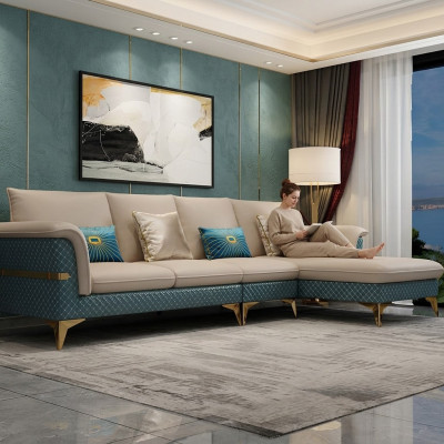 Diseño de sofá esquinero en forma de L Moderno Sofá de cuero Sofá Salón Seccional Sofá moderno