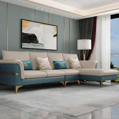 Diseño de sofá esquinero en forma de L Moderno Sofá de cuero Sofá Salón Seccional Sofá moderno