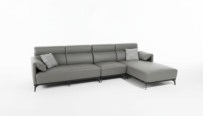 Sofá esquinero de forma L, conjunto de sofás para salón con esquina acolchada, sofá gris de cuero.