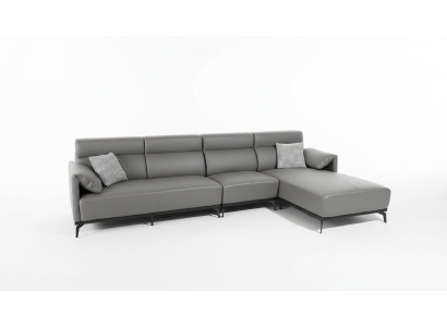 Sofá esquinero de forma L, conjunto de sofás para salón con esquina acolchada, sofá gris de cuero.