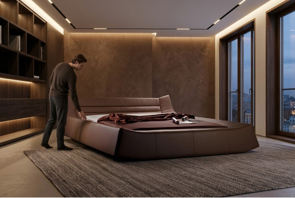 Cama Acolchado Diseño Lujo Doble Hotel Camas Dormitorio Cuero Tela Moderno