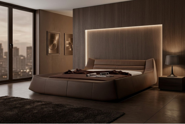 Cama Acolchado Diseño Lujo Doble Hotel Camas Dormitorio Cuero Tela Moderno