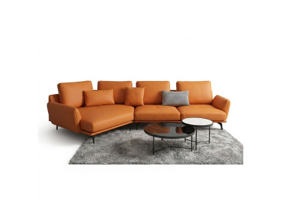 Sofá esquinero en forma de L de color naranja, conjunto de sofá de esquina acolchado de cuero.