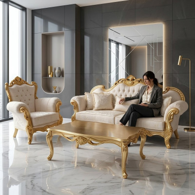 Conjunto de sofás 3+3+1+1 asientos Clásico Sofá relax Sillón Chesterfield Estilo Barroco 4 piezas