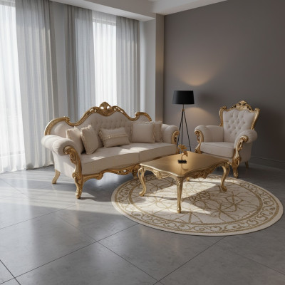 Conjunto de sofás 3+3+1+1 asientos Clásico Sofá relax Sillón Chesterfield Estilo Barroco 4 piezas