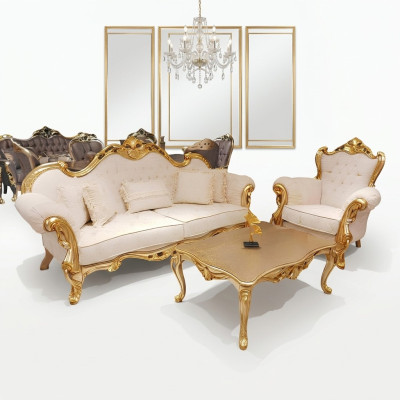 Conjunto de sofás 3+3+1+1 asientos Clásico Sofá relax Sillón Chesterfield Estilo Barroco 4 piezas