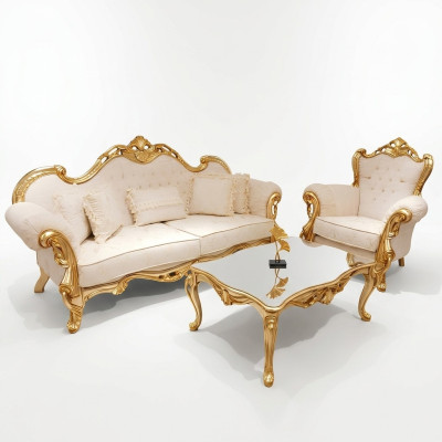 Conjunto de sofá Chesterfield de lujo 3+1+1, sillón relax, sofá de 3 piezas. Textil nuevo.