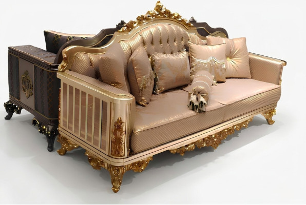 Conjunto de sofás Chesterfield 3+1+1 Grupo completo Juego de sillones Sofá Textil dorado