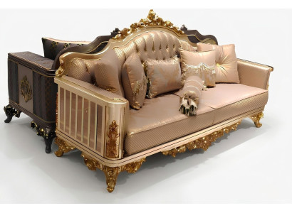 Conjunto de sofás Chesterfield 3+1+1 Grupo completo Juego de sillones Sofá Textil dorado
